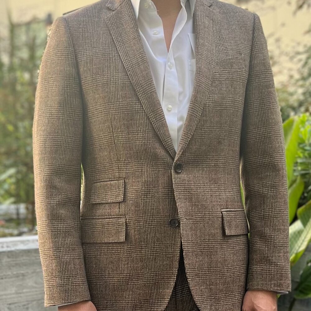 SOLD – Gorgeous J.Crew Brown Glen Plaid Moon Wool Ludlow Suit 38s 32/30